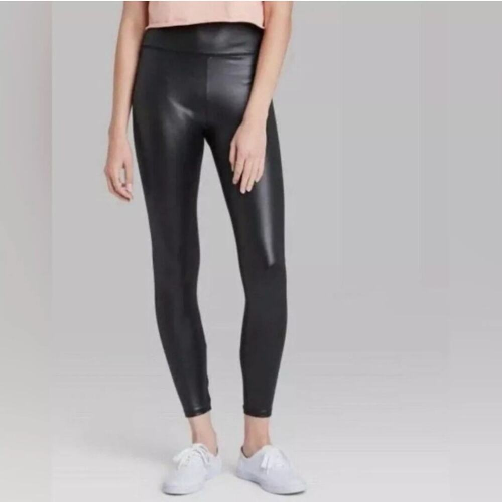 Wild Fable Faux Leather Leggings‎ Women Large Crop Ankle Moto Witchy Shiny 25"